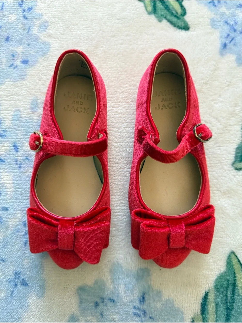 Janie and Jack Toddler Red Velvet Bow Mary Jane Shoes